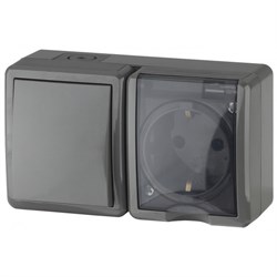 11-7401-03 ЭРА Блок розетка+выключатель IP54, 16A(10AX)-250В, ОУ, Эра Эксперт, серый Б0020734