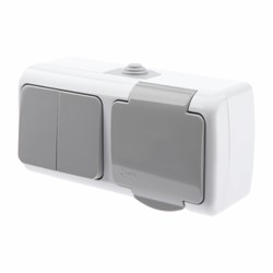 5-702-03 Intro Atlantic Блок розетка с выключателем двойным 2P+E, 10А-250В, открытой установки, IP54 Б0050948