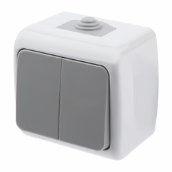 5-104-03 Intro Atlantic Выключатель двойной, 10А-250В, IP54, ОУ, серый Б0050943