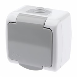 5-201-03 Intro Atlantic Розетка, с заземлением 2P+E Schuko, 16А-250В, IP54, открытой установки,серый Б0050945