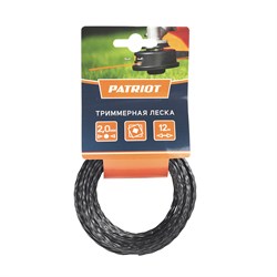 Леска PATRIOT D 2,0 мм L 12 м (скрученный квадрат, черный) 200-12-5, картонный подвес 805205124