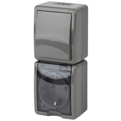 11-7407-03 ЭРА Блок Розетка+выкл.верт.16A(10АХ)-250В, IP54, ОУ, Эра Эксперт, серый Б0036005