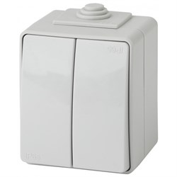 11-1604-03 ЭРА Выключатель двойной,IP65,10АХ-250В, ОУ Эра Эксперт, серый Б0035976