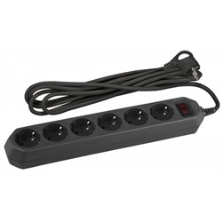 Сетевой фильтр USF-6es-5m-B-BOX ЭРА (черный) с/з с выкл 3x0,75мм2 с выкл, 6гн 5м Б0037265 - фото 80427