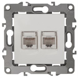 12-3108-02 ЭРА Розетка информационная двойная 2хRJ45, IP20, Эра12 слоновая кость Б0014730