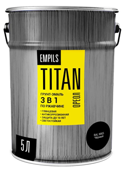 Грунт-эмаль по ржавчине ОРЕОЛ TITAN чёрный RAL 9005 5 л/4,7кг  89275