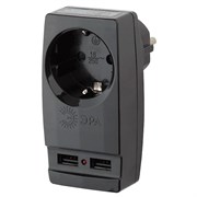 Адаптер SP-1e-USB-B  Polynom  1гн 220V+2xUSB 2100mA с/з черный