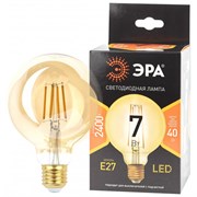 Лампа светодиодная ЭРА F-LED G95-7w-824-E27 gold  ЭРА (филамент, шар зол, 7Вт, тепл, E27)