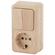 2-706-11 Intro Блок розетка+выкл. двойной верт., 10(16)А-250В, IP20, ОУ, Quadro, сосна