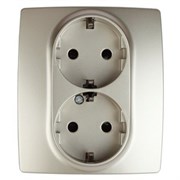 12-2104-04 ЭРА Розетка 2X2P+E Schuko со шторками, 16A-250В, IP20, Эра12, шампань  Б0014702