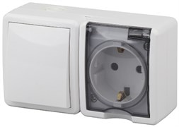 11-7401-01 ЭРА Блок розетка+выключатель IP54,16АХ(10АХ)-250В, ОУ, Эра Эксперт, белый Б0020733