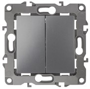 12-1104-12 ЭРА Выключатель двойной,10АХ-250В, Эра12, графит Б0019287