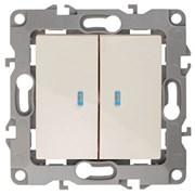 12-1105-02 ЭРА Выключатель двойной с подсветкой,10АХ-250В, Эра12, слоновая кость Б0014658