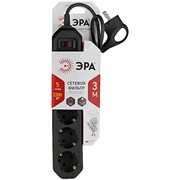 Сетевой фильтр USF-5es-1,5m-B ЭРА (черный) с/з 3x0,75мм2 шторки 5гн 1,5м  Б0019032