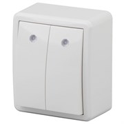 11-1205-01 ЭРА Выключатель двойной с подстветкой,10АХ-250В, ОУ Эра Эксперт, белый Б0020666