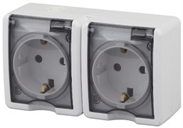 11-2404-01 ЭРА Розетка 2х2P+E IP54, шторки.16А-250В, ОУ, Эра Эксперт, белый (двухместная с заз) Б0020718