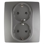 12-2104-12 ЭРА Розетка 2X2P+E Schuko со шторками,16А-250В, IP 20, Эра12, графит (двухместная с заз Б0019331