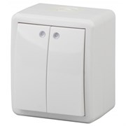 11-1405-01 ЭРА Выключатель двойной с подсветкой,IP54,10АХ-250В, ОУ Эра Эксперт, белый Б0020677