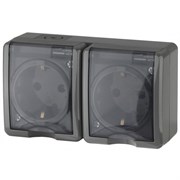11-2403-03 ЭРА Розетка 2х2P+E IP54,16АХ-250В, ОУ, Эра Эксперт, серый (двухместная с заземлением) Б0020717