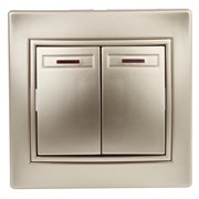 1-105-04 Intro Выключатель двойной с подсветкой, 10АХ-250В, СУ, Plano, шампань Б0053778