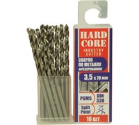 Сверло по металлу  3,5 x70 мм, Р6М5 фрезерованное HARDCORE   (10шт/уп) 146035