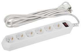 Сетевой фильтр USF-6es-1,5m-W-BOX ЭРА (белый) с/з 3x0,75мм2 с выкл, 6гн 1,5м Б0037260