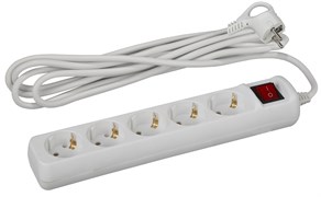 UX-5es-1,5m с заземлением с выключателем 5 розеток 1,5м ПВС 3x0,75мм2 10А  Б0035756