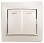 1-105-02 Intro Выключатель двойной с подсветкой,10А-250В,IP20,СУ,Plano,сл.кость(10/200)Под заказ Б0053775