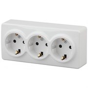 11-2208-01 ЭРА Розетка 3х2P+E Schuko,16АХ-250В, ОУ, Эра Эксперт, белый (трехместная с заземлением) Б0020700