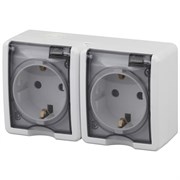 11-2403-01 ЭРА Розетка 2х2P+E IP54,16АХ-250В, ОУ, Эра Эксперт, белый (двухместная с заземлением) Б0020716