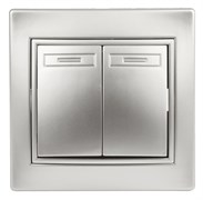 1-104-03 Intro Выключатель двойной, 10А-250В, IP20, СУ, Plano, алюминий Б0053762