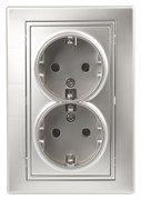 1-205-03 Intro Розетка 2X2P+E Schuko, 16А-250В, IP20, СУ, Plano, алюминий Б0053917