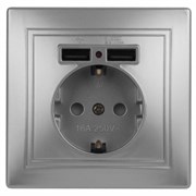 1-410-03 Intro Розетка+USB, IP20, СУ, Plano, алюминий Под заказ Б0043249