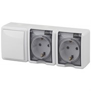 11-7403-01  ЭРА Блок две розетки+выключатель IP54, 16A(10AX)-250В, ОУ, Эра Эксперт, белый Б0027673