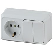 2-702-01 Intro Блок розетка+выкл.двойной гориз., 10(16)А-250В, IP20, ОУ, Quadro, белый Б0053873