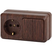2-702-10 Intro Блок розетка+выкл.двойной гориз., 10(16)А-250В, IP20, ОУ, Quadro, венге Б0053877