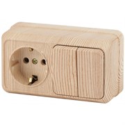 2-702-11 Intro Блок розетка+выкл.двойной гориз., 10(16)А-250В, IP20, ОУ, Quadro, сосна Б0053880