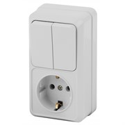 2-706-01 Intro Блок розетка+выкл. двойной верт., 10(16)А-250В, IP20, ОУ, Quadro, белый Б0053891