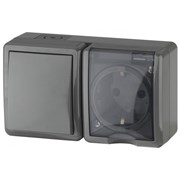 11-7401-03 ЭРА Блок розетка+выключатель IP54, 16A(10AX)-250В, ОУ, Эра Эксперт, серый Б0020734