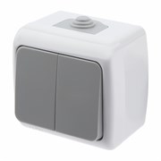 5-104-03 Intro Atlantic Выключатель двойной, 10А-250В, IP54, ОУ, серый Б0050943