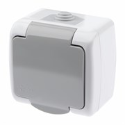 5-201-03 Intro Atlantic Розетка, с заземлением 2P+E Schuko, 16А-250В, IP54, открытой установки,серый Б0050945