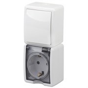 11-7407-01 ЭРА Блок Розетка+выкл.верт.16A(10АХ)-250В, IP54, ОУ, Эра Эксперт, белый Б0036004