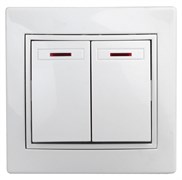 1-105-01 Intro Выключатель двойной с подсветкой, 10АХ-250В, СУ, Plano, белый Б0053773